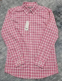 UNIQLOピンク系チェック Mサイズ 長袖シャツ 新品タグ付き