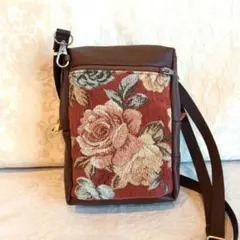 バラの花柄　スマホショルダー　スマホポシェット　ハンドメイド