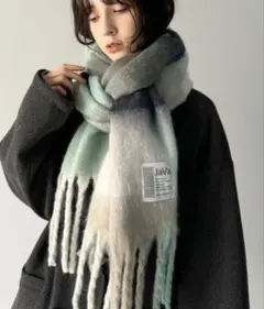 【新品未使用タグ付き】JaVaジャバ コラボチェック柄大判ボリュームマフラー