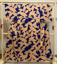 A◆着物くつろぎ 単衣 花模様 青色 正絹 小紋 着物 14