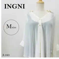 イング　七分袖ブラウス　首元レース　M　ホワイト