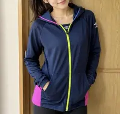 【UMBRO】アンブロ ジップパーカー ネイビー 紺×ピンク L 春 夏 美品のサムネイル