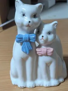 猫の親子 陶器 置物　瀬戸物
