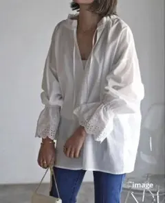 BONJOUR SAGAN 完売 刺繍 キャンディスリーブ ブラウス ホワイト