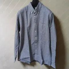 無印良品　ボタンダウンチェックシャツ　Lサイズ　紺色