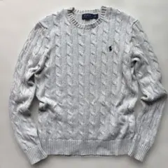 Polo Ralph Lauren ライトグレー　ケーブルニット　 刺繍ロゴ　Ｌ