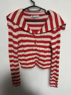 ZARA ニットカーディガン セーター ボーダー M 赤白 ストライプ