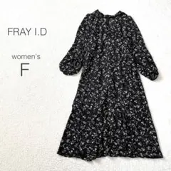 【フレイアイディー】花柄ワンピース ロング ボリューム袖 総柄 フェミニン 黒