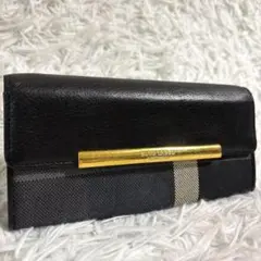 ブルーレーベルクレストブリッジ 長財布 CBチェック フラップ ゴールド金具 黒