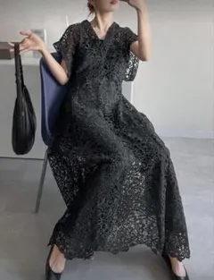 FRIFUL レースワンピース（ダークグレー／インナーなし）