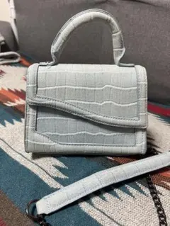 ZARA ライトブルー クロコ型押し ミニショルダーバッグ