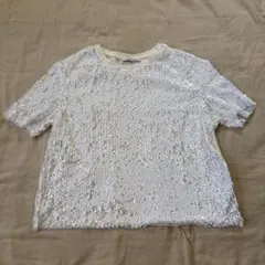 ZARA TRAFALUC ザラ 白スパンコール 半袖Tシャツ S