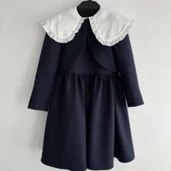 ネイビー フリル襟ドレス　アリサナ　入学式　セレモニー　フォーマル　子どもドレス