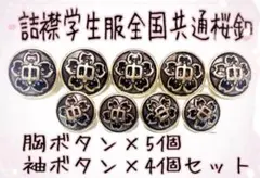 詰襟学生服（学ラン）用　全国共通標準型中学生　桜胸ボタン５個+袖ボタン４個　金釦