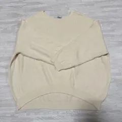 【美品】アイボリー オーバーサイズリブ編みニット セーター フリーサイズ