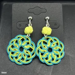 ハンドメイド【水引】イヤリング　水色×黄色