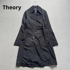 美品 Theory シルク ナイロントレンチコート ダブル ベルト 黒 ロング
