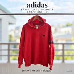 00s adidas 万国旗タグ フェード赤 パーカー 刺繍 片袖3ライン O