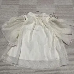 ドット柄 オフショルダー 半袖ブラウス ホワイト寄りイエロー