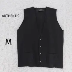 AUTHENTIC/ニットベスト/ウール100%/黒/M/シンプル/重ね着のサムネイル