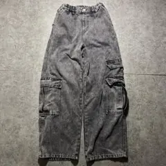 Y2K デニム　カーゴ ハイウエスト 平成ギャル 韓国　ワークパンツ　ワイド　黒