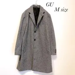 GU ハウンドトゥース柄 チェスターコート ロング グレー M a0467
