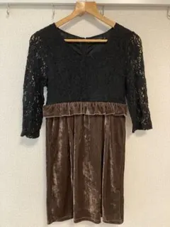 レース＆ベロア生地ワンピース　結婚式　お呼ばれドレス