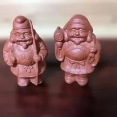 幸泉作　七福神 恵比寿 大黒天 置物 陶器 2体セット