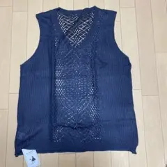 ネイビー グレー　Vネック ニットベスト