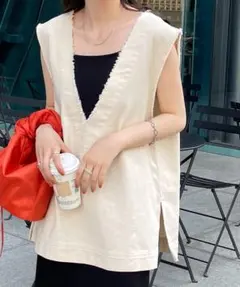 USコットンフリンジ深Vベスト