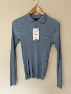 ZARA リブ編みジッパーポロシャツ