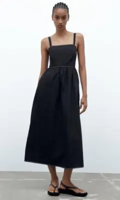 ZARA　ステッチバックリボンジャンパースカート