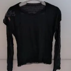 透け感花柄刺繍長袖トップス M-L