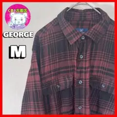 usa古着 GEORGE ネルシャツ M チェック えんじ ブラック アメカジ