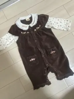 ブラウン 花柄刺繍 コーデュロイロンパース サイズ70