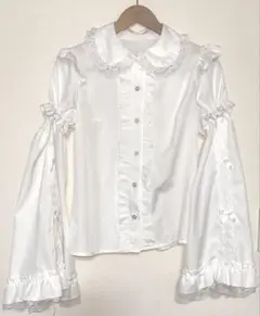 【着画アリ】姫袖 フリル レースブラウス 白 ロリータ ロリィタ 甘ロリ 長袖