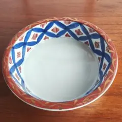 小鉢 昭和レトロ 七宝文様 赤縁 金彩 手描き 和食器 平ボウル 色絵鉢