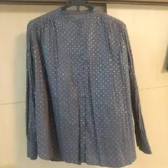 【SHIPS any】シルバードット　 ネイビー長袖シャツ