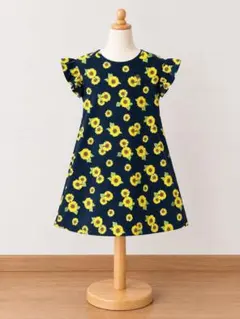 GU キッズ 半袖 ワンピース ひまわり柄 ネイビー　夏服
