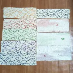 【値下げ】クリーム色系単色柄　2柄9枚合計　32～35×102㎝　正絹ハギレ