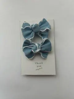 デニムフリル付きリボンヘアゴム2個セット♡No.１カラー