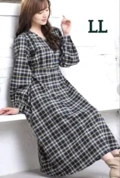 美品　C・O・L・Z・A　Honeys チェック柄長袖Ｖネックワンピース　LL