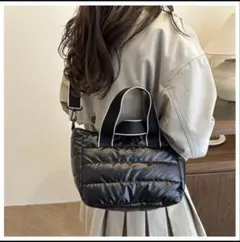 軽量 キルティングバッグ ブラック ショルダー トート 斜め掛け 黒 2way