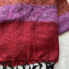 ストール 大判ボーダーストール ひざ掛け マフラー エスニック ブランケット 赤