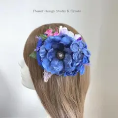成人式・ダンス・発表会に♡青いアネモネと紫陽花のリボンのヘアクリップ
