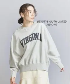 【美品】ビューティアンドユース グレー ロゴスエット トレーナー ゆったり