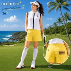 archivio アルチビオ☆ゴルフウェア花柄セットアップ ブルー×レッド36S
