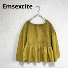 Emsexcite シャーリングブラウス オフショル 七分袖 イエロー M