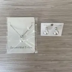 パール　一粒パール　ネックレス　イヤリング　セット　シルバー　フォーマル