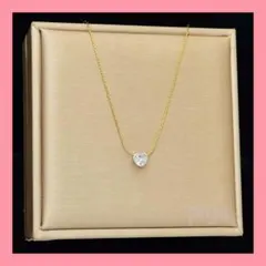 1粒ダイヤネックレス ハート ゴールド ジルコニア チタン シンプル 韓国 華奢